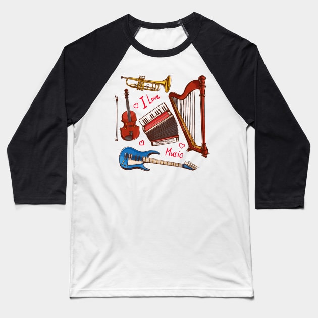 I love music instruments Baseball T-Shirt by Mako Design 